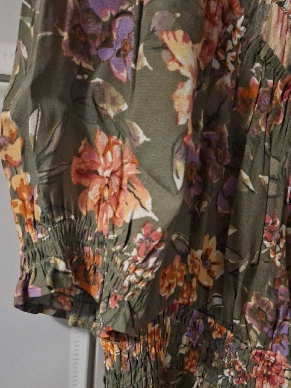 Addition Elle Olive Green Floral Midi Dress with Smocked Waist - Picture 5 of 9